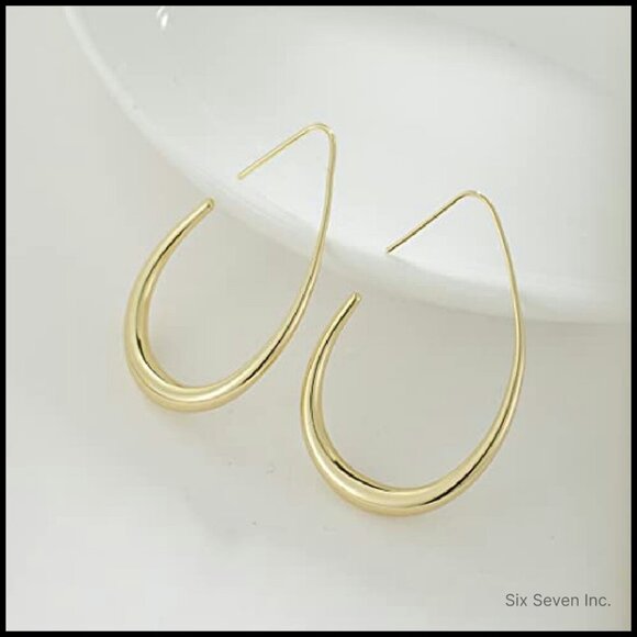 Large Teardrop Hoop Earrings Elegant Statement Jewelry Gold Plated Lightweight - Picture 4 of 8